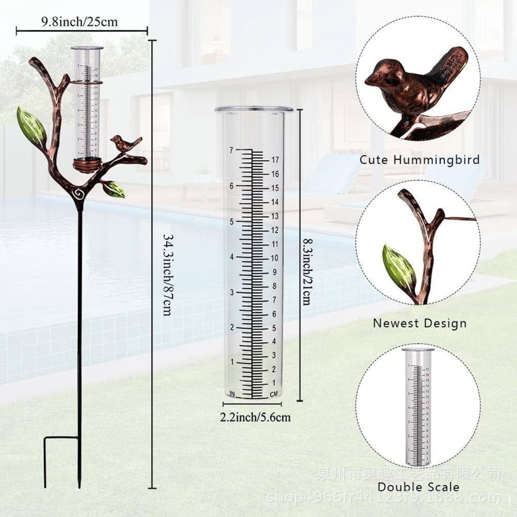 Artistic Nature Themed Rain Meter For Outdoor Spaces Crafted From Premium Metal And Acrylic