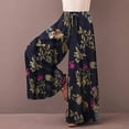 thumbnail image 6 of Jxximdong Pants for Women Women's Casual Floral Printed Pants Belt Elastic Waist Wide Leg Pants Pocket Long Pants Blue L Trousers, 6 of 8