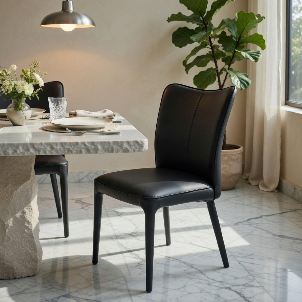 Hommoo 6-Piece Modern PU Leather Dining Chairs Set with Ergonomic Backrest & Sturdy Metal Legs, Kitchen, Living Room, Home Office Furniture, Black