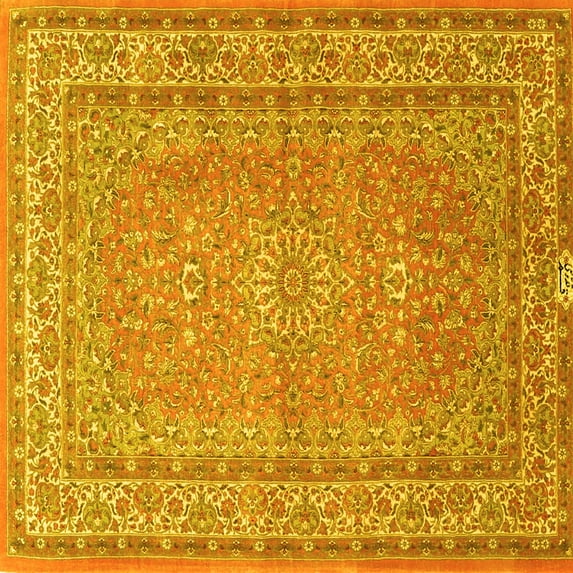 Ahgly Company Indoor Square Medallion Yellow Traditional Area Rugs, 4' Square