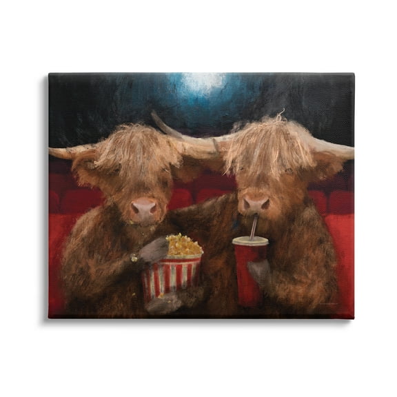 Stupell Industries Cattle in Movie Theater Animals & Insects Painting Gallery Wrapped Canvas Print Wall Art, 30 x 24