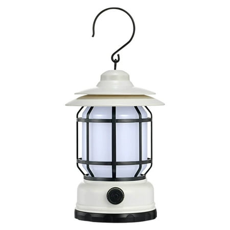 Camping Lantern Outdoor Light Rechargeable Camping Light Vintage Tent Lamp Flashlight for Camping Essentials Camping Gear and Night Lighting for Camping Tables(White)