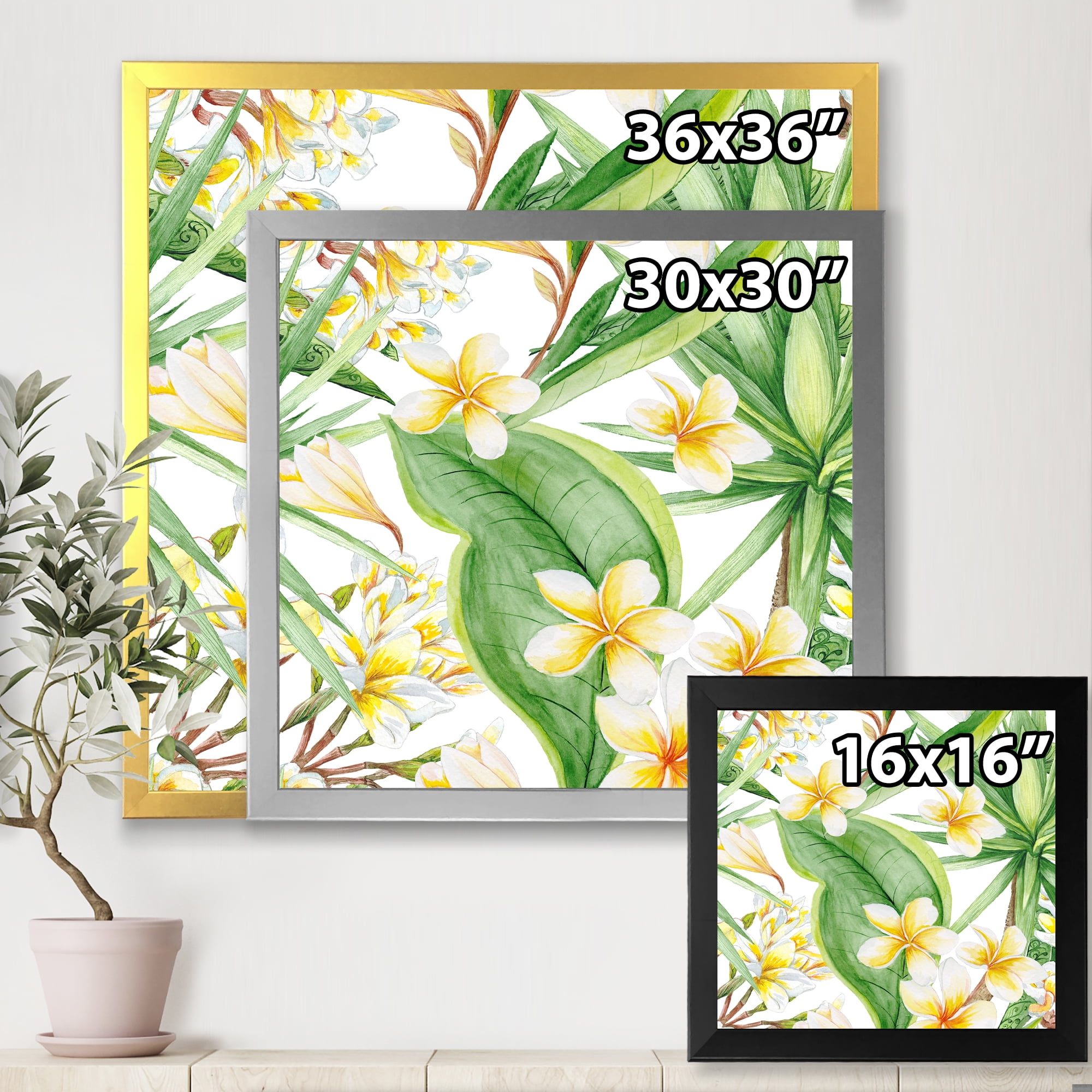 Designart 'Yellow Flowers and Tropical Foliage VII' Modern Framed Art Print