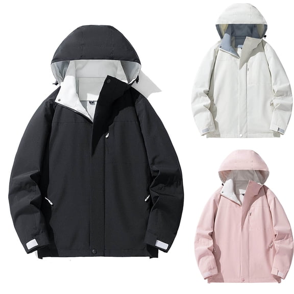 SEMPAI Water Resistant Jacket Women Women's Waterproof Jacket Hooded Casual Long Sleeve Coat with Pocket Loose Zipper Mountaineering Suit Black L