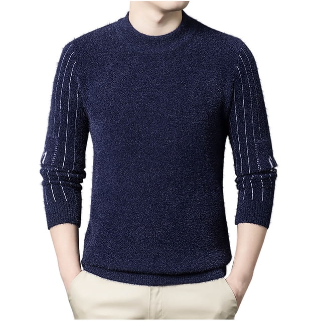 LOVZFMLL Sweaters for Men, Solid Color Acrylic Crew Neck Ribbed Pullover, Casual Basic Everyday Stretchy, Warm Winter Tops, Fall Clothes