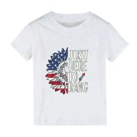 

Baby Girls T-Shirts Comfy Independence Day USA Flag Letter Printed O-Neck Short Sleeve Tops Holiday Vacation Seaside Loose Cozy Tshirts
