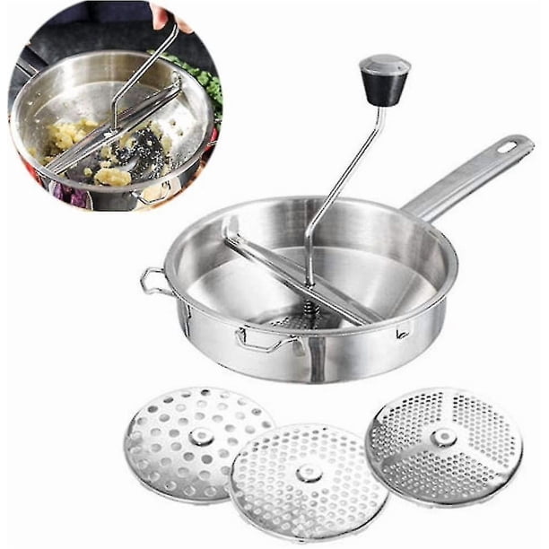 Manual Function, Professional Rotary Food Mill Stainless Steel, Home Kitchen Vegetable Grinder Tool With 3 Milling Disks, Manual Grinder