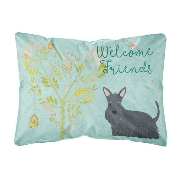 Carolines Treasures BB7616PW1216 Welcome Friends Scottish Terrier Canvas Fabric Decorative Pillow  12H x16W multicolor