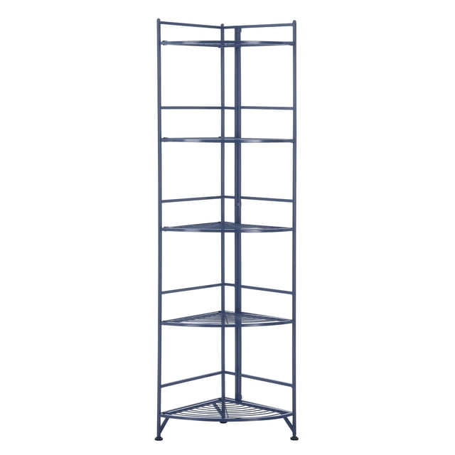 Pemberly Row Five-Tier Folding Corner Shelf in Blue Metal