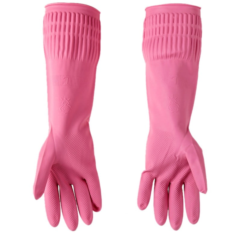 Household Rubber Cleaning Gloves,Latex Cotton Cleaning Gloves Long and Reusabl 