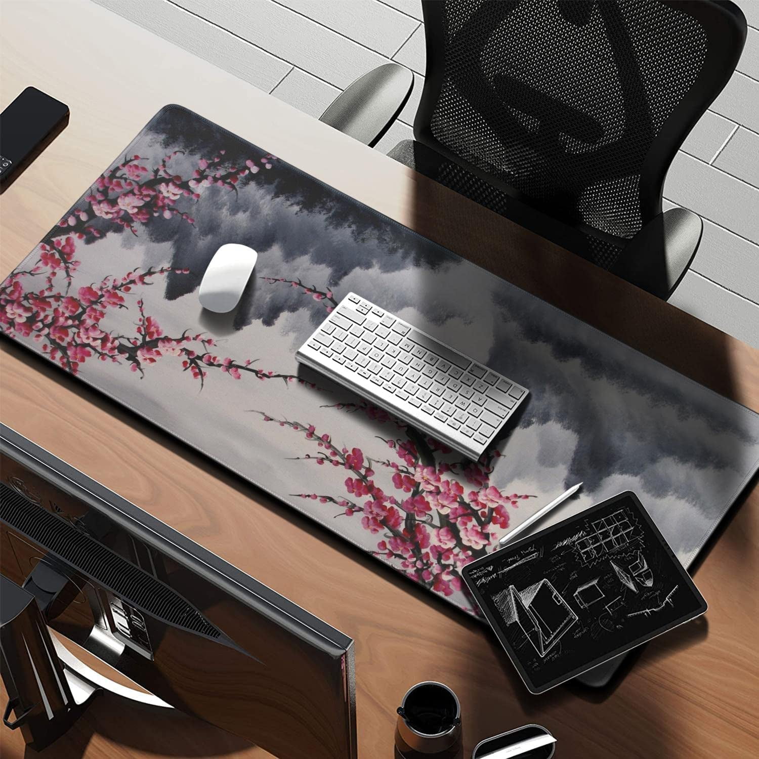 Gaming Mouse Pad, Desk Pad with Non-Slip Base Extended Large Mouse Pad XXL Keyboard Mouse Pad Desk Mat On Top of Desks for Work, Game, Office, Home - Japanese Cherry Blossom (31.5x15.7 in)