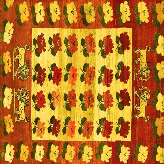 Ahgly Company Machine Washable Indoor Square Persian Yellow Traditional Area Rugs, 6' Square