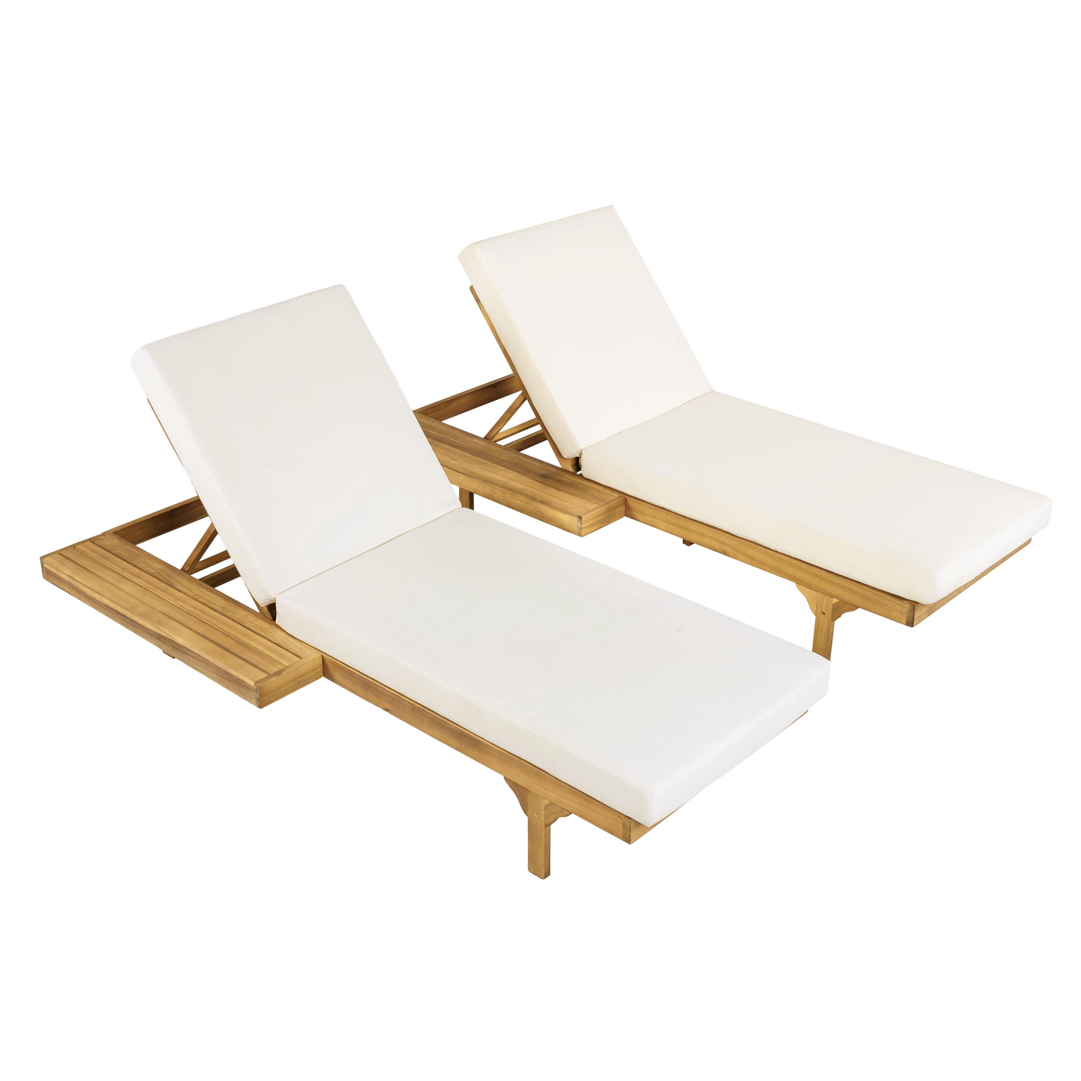 Christopher Knight Home Convertible 2-Person Outdoor Chaise Lounge Set with Cushions, Teak+Cream