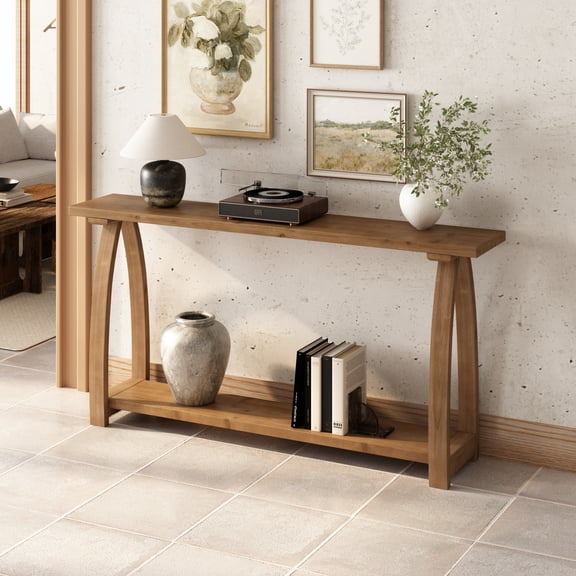 63'' Narrow Console Table, Solid Wood Entryway Table Sofa Table with Curved Legs Behind the Couch for Hallway, Living Room