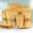 thumbnail image 1 of Bolsa de papel kraft autoportante con autosellado, bolsa de papel kraft engrosada con ventana, bolsa para envasar nueces, té, alimentos, bolsa sellada para frutos secos, 1 of 2