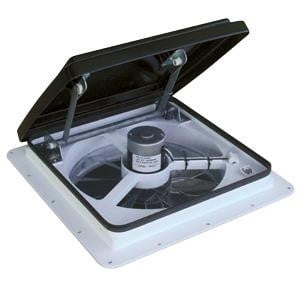 MaxxAir Ventilation Solutions Roof Vent 00-04500K MaxxFan Plus; Remote Control Powered Opening; For 14 Inch x 14 Inch Vent; With Fan; Smoke; With Thermostat/Hand Held Remote Control/Mounting Hardware