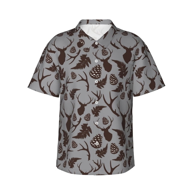 Fotbe Brown Moose with Pinecones Camisa Hawaiana para Hombre Unisex – Camisa Casual de Verano con Botones de Manga Corta de Algodón y Lino,XX-Large