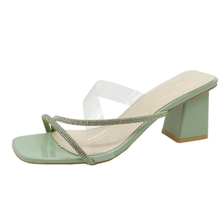 

Women Fashion Summer Rhinestone Leather Thick High Heel Sandals And Slippers Womens Slipper Sandals Womens Espadrille Wedge Sandals Closed Toe Platform Lace up