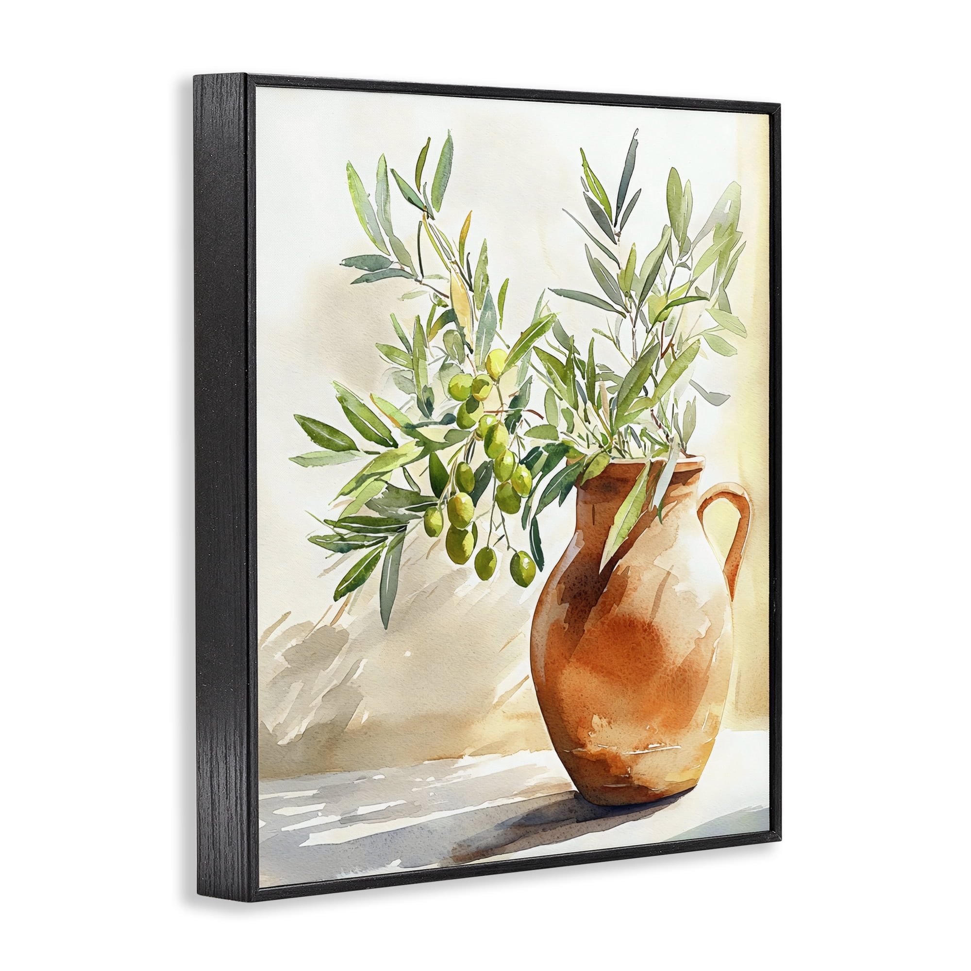 Stupell Industries Olive Branch in Terracotta Vase Black Framed Giclee Art, design by LSR Design Studio
