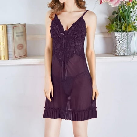 Women s Nightgown Lace Dress For Women Dark Purple Lingerie Mesh Lingerie For Women Babydoll Lingerie