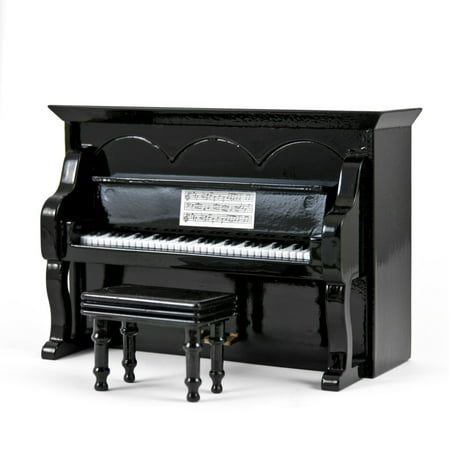 Miniature 18 Note Musical Hi-Gloss Black Upright Piano With Bench - Are You Lonesome Tonight - (Whats The Best Way To Kill Yourself)
