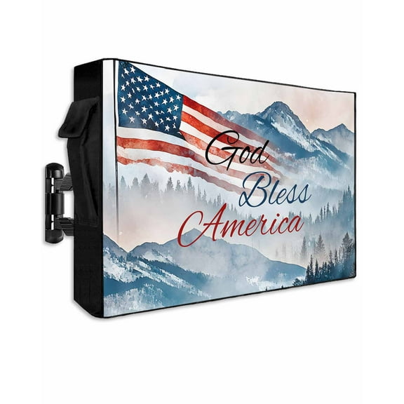 American Flag Outdoor TV Cover 70 to 75 Inch Weatherproof, 4th of July Independence Day Forest 600D Oxford TV Covers with Waterproof Zipper, Outside Flat TV Screen Protector Size 68"W x 42"H x 4.5"D