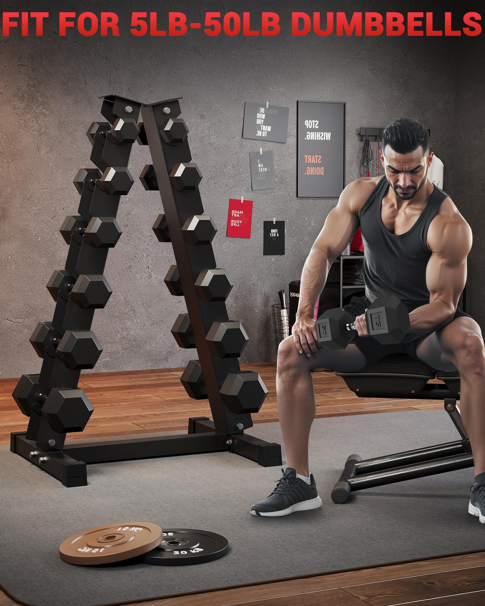 GARVEE 6 Tier Dumbbell Rack Stand Only,Heavy Duty Steel Weight Rack for Home Gym,800Lbs Weight Capacity