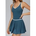 thumbnail image 3 of PISONIC Womens Tennis Golf Dress with Built-in Bra Shorts Racerback Color Block Pleated Hem Athletic Dresses with Pockets, 3 of 8