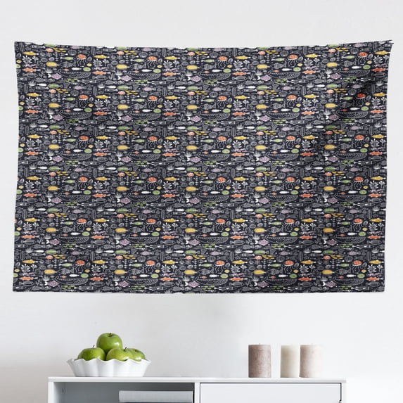 Urban Tapestry, Cartoon Drawn City Life Theme Architectural Outdoor Public Buildings Cars Trees, Fabric Wall Hanging Decor for Bedroom Living Room Dorm, 2 Sizes, White Multicolor, by Ambesonne
