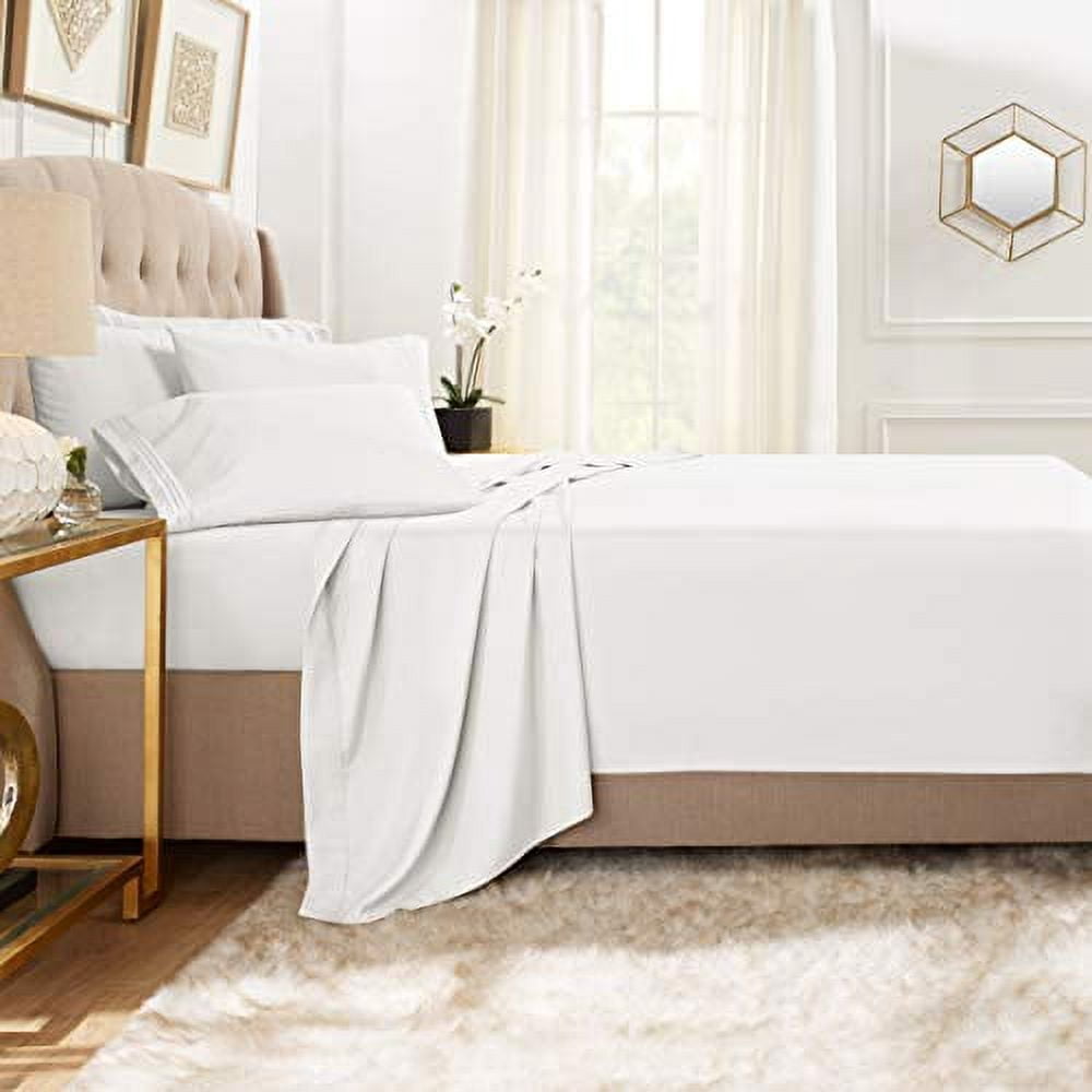 Clara Clark 6 Piece 1800 Microfiber Collection Bed Sheet Set, Deep Pockets Fitted Sheet, Flex-Top King, White