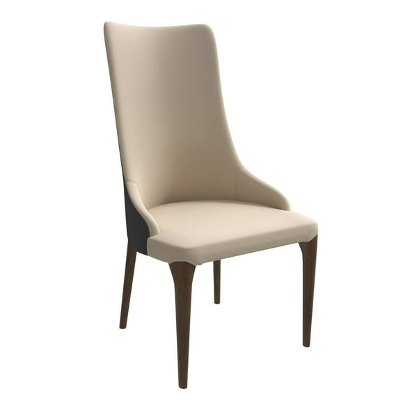 LeisureMod High-Back Dining Chair Modern Upholstered in Leather Kitchen Room with Ash Wood Legs Two-Tone Color Armless Design Elm Series in Grey