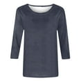 thumbnail image 6 of Women Summer Tops Women's Round Neck Summer Fashion Comfortable And Casual Fit Quarter Sleeved Top T Shirt Womens plus Work Blouses Misses Blouses Long Sleeve plus Size Running Shirts for Navy L, 6 of 6