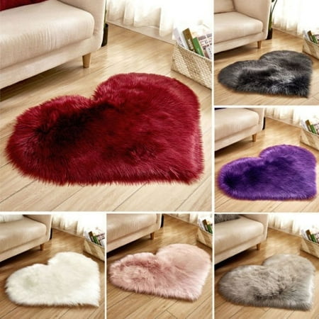 Hot Heart Shaped Shaggy Faux Fur Fluffy Rug Hairy Carpet Floor Mat Home