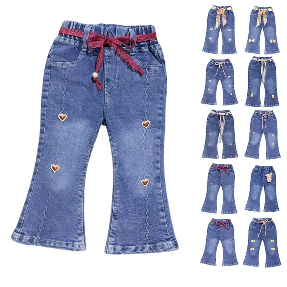 QSXADF Girls Denim Bells Bottoms Jeans Pants For Teen Kids Denim Flare Leg Pants Solid Color Pants Elastic Waist Casual Daily Comfortable Children's Trousers