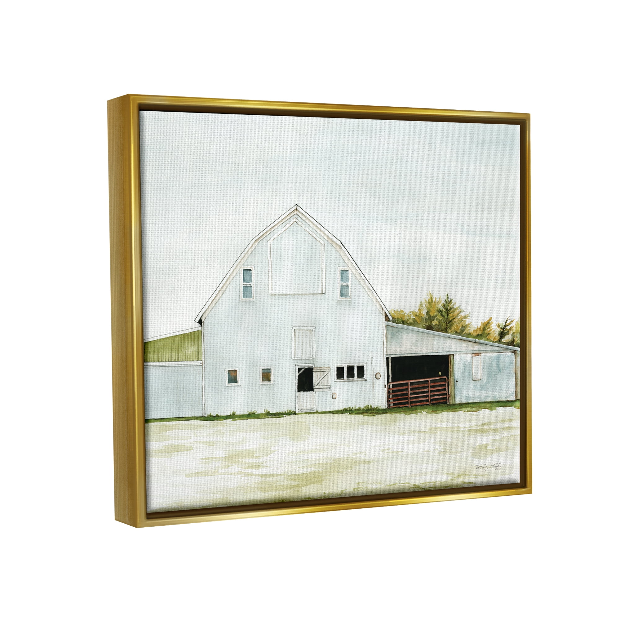 Stupell Industries Countryside Barn Rural Farmland Field Landscape Painting Metallic Gold Floating Framed Canvas Print Wall Art, Design by Cindy Jacobs