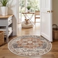 thumbnail image 3 of Living Room 4round Area Rugs - Boho Rugs for Bedroom Dining Room Stain Resistant Carpet Vintage Tribal Rugs for Kitchen Bathroom with Non Slip Backing Home Decor Floor Mat 4ft Brick, 3 of 15