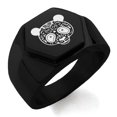 thumbnail image 1 of Stainless Steel Day of the Dead Sugar Skull Panda Engraved Hexagon Crest Flat Top Biker Style Polished Ring, 1 of 1
