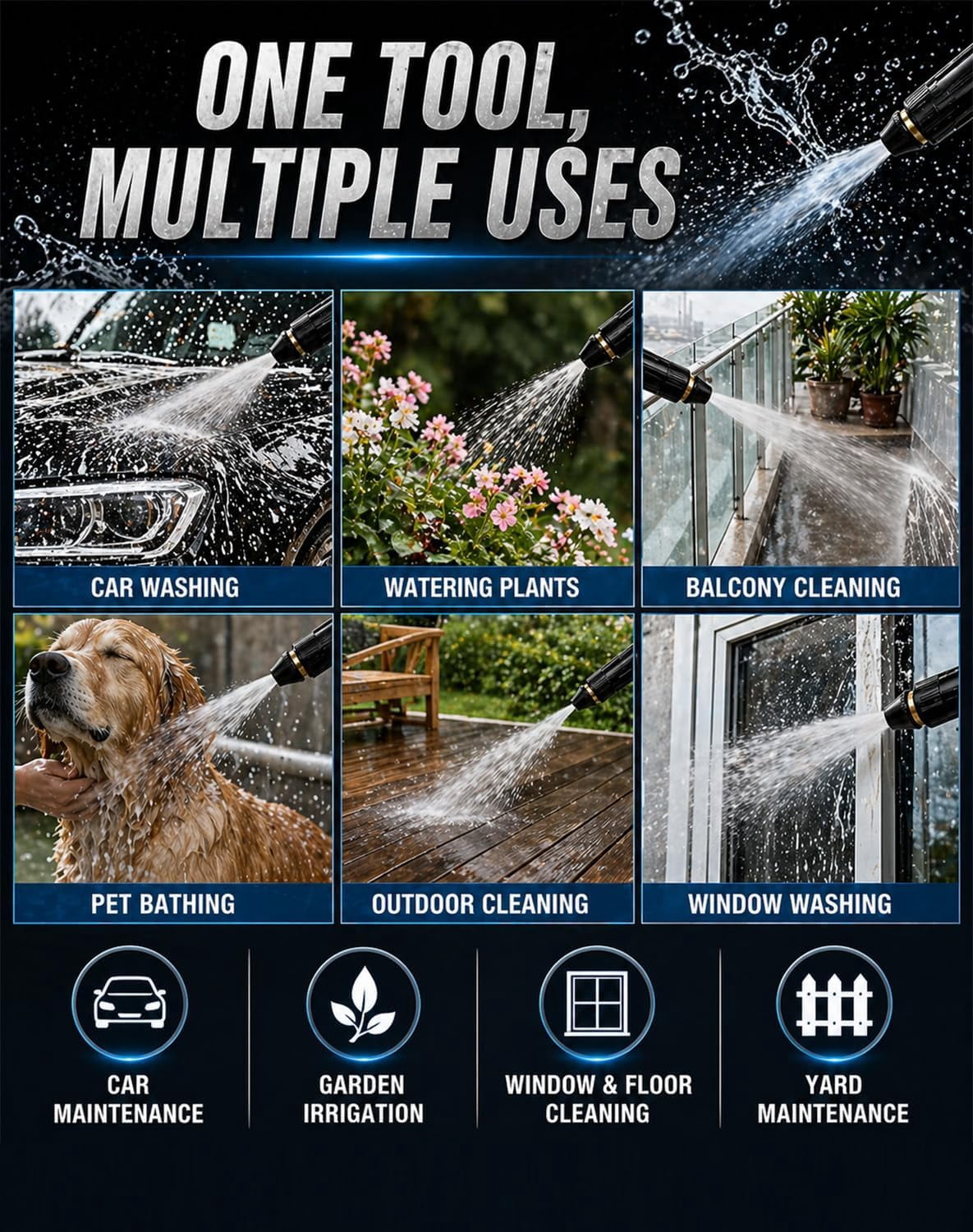 Heavy Duty Adjustable Twist Hose Nozzle Jet Sweeper Nozzle - 2026 Adjustable Metal Nozzle Garden Hose Sprinkler, Powerful High-Pressure Water Gun for Car Cleaning Driveway Cleaning
