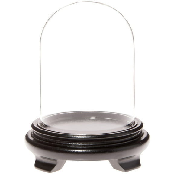 Plymor 4" x 5.25" Glass Display Dome Cloche (Black Wood Veneer Footed Base)