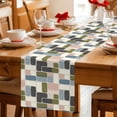 thumbnail image 5 of Watercolor Geometric Pattern Cotton Linen Table Runner for Dining Kitchen, Modern Minimalist Art Wedding Outdoor Party Tablerunners Decoration, Dresser Scarf Coffee Tablecloth Runners 13x60 Inches, 5 of 9
