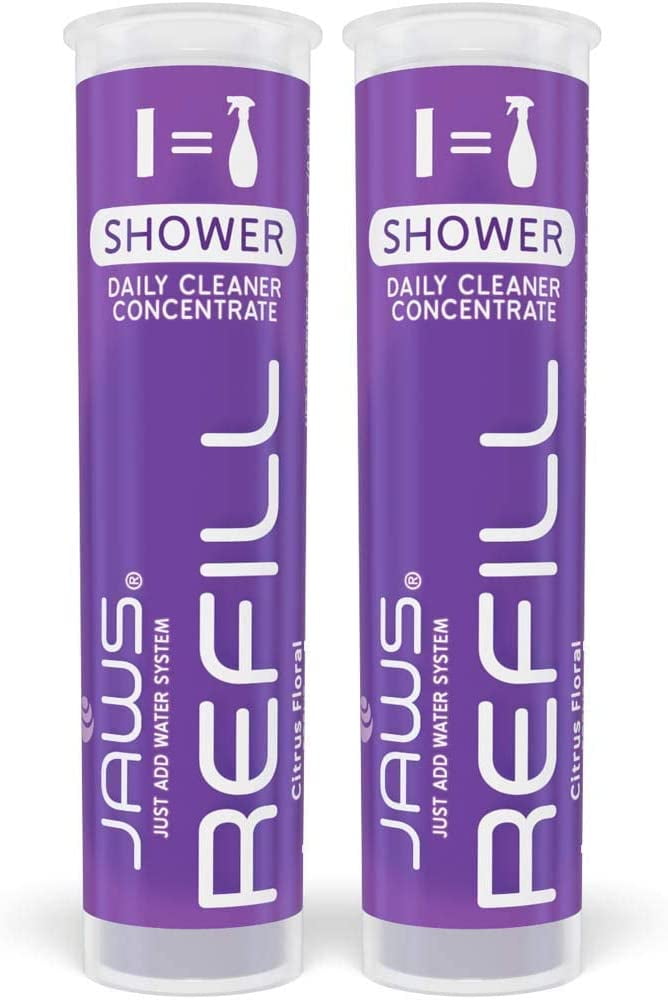 JAWS Cleaner Shower Cleaner Bottle with 2 Refill Pods. Refillable Cleaning Supplies.