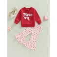 thumbnail image 2 of Bagilaanoe 2pcs Toddler Baby Girl Long Pants Set Letter Print Long Sleeve Sweatshirts Tops + Flare Trousers 6M 12M 18M 24M 3T 4T Kids Valentine's Day Outfits, 2 of 8
