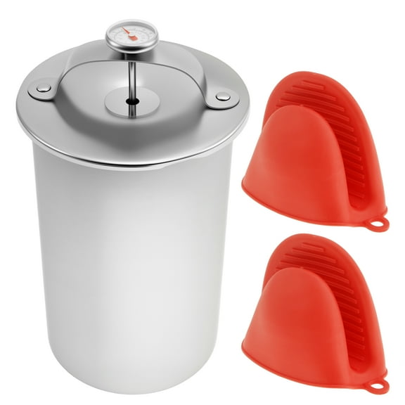 Ham Maker with ℉/℃ Cooking Thermometer and Silicone Kitchen Mittens Stainless Steel Meat Press Mold Reusable Deli Meat Press for Homemade Deli Meats Silver