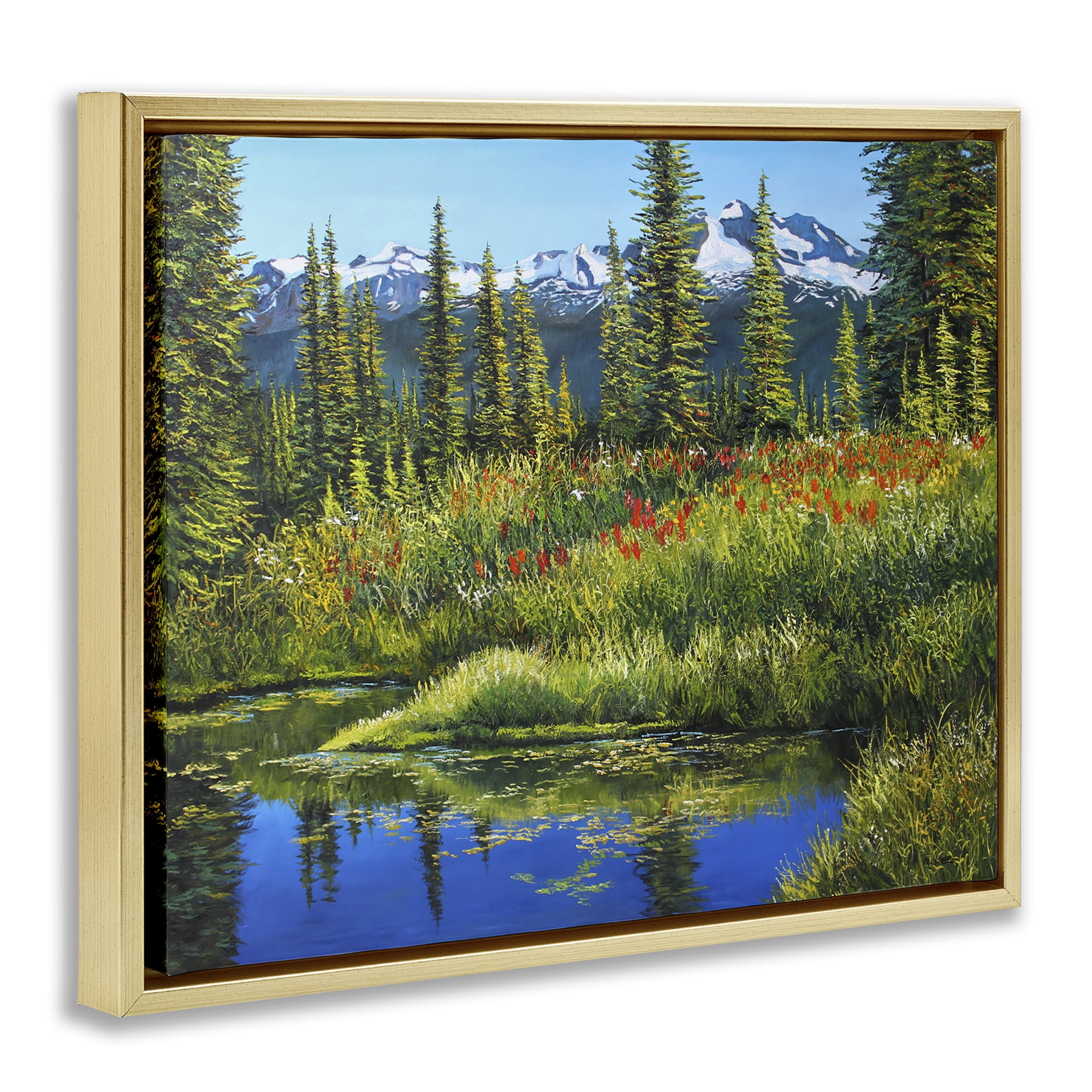Stupell Industries High Country Summer Landscape & Nature Painting Gold Floater Framed Canvas Art Print Wall Art, 31 x 25