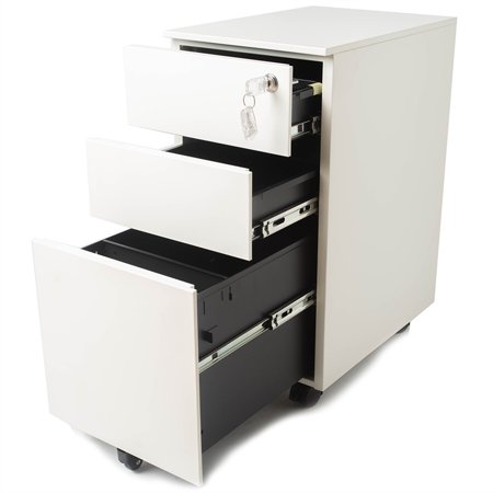 Pemberly Row 3 Drawer Slim Mobile File Cabinet With Lock In White Walmart Canada
