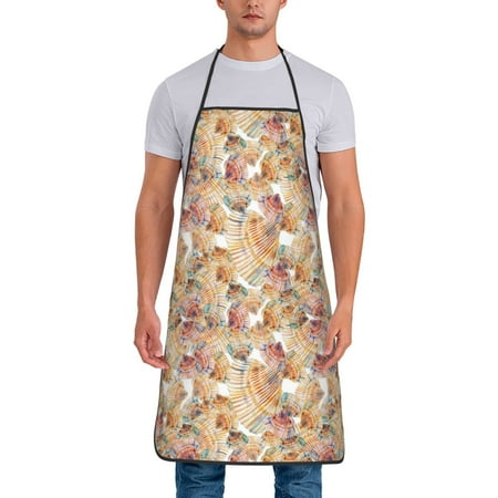 

Naloa 1Pack Adjustable Bib Apron Waterdrop Resistant Cooking Kitchen Aprons for Women Men Chef Seashells Print