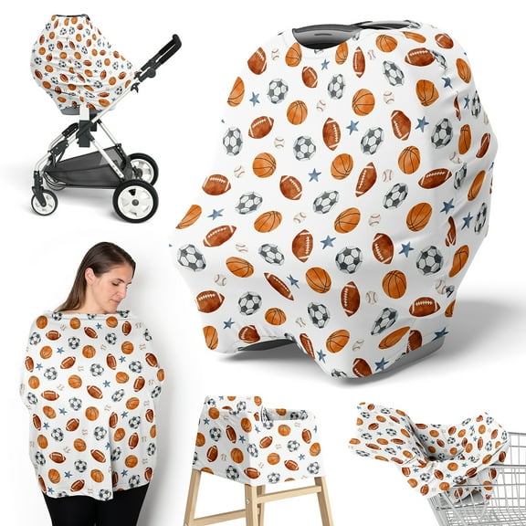 Sweet Jojo Designs Watercolor Sports Theme Boy Multi Use Baby Car Seat and Nursing Cover