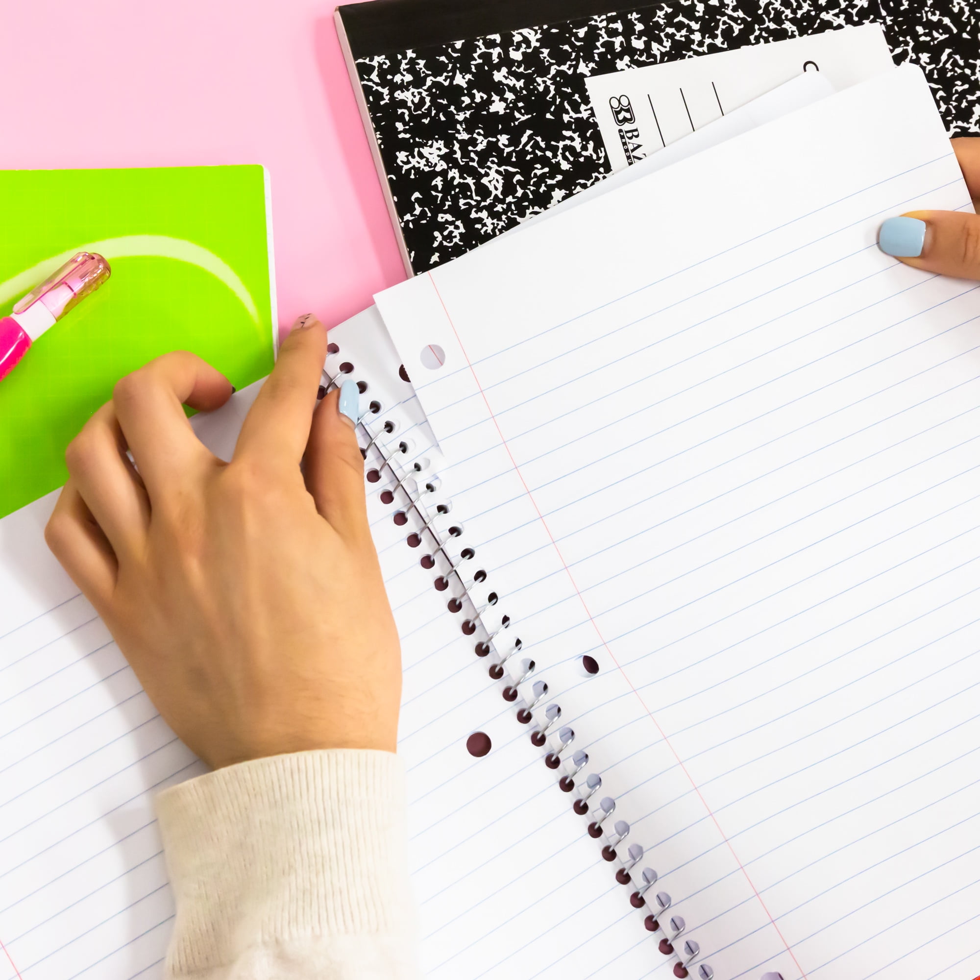 BAZIC College Ruled 1 Subject Spiral Notebooks 70 Sheets, Assorted Color, 12-Count
