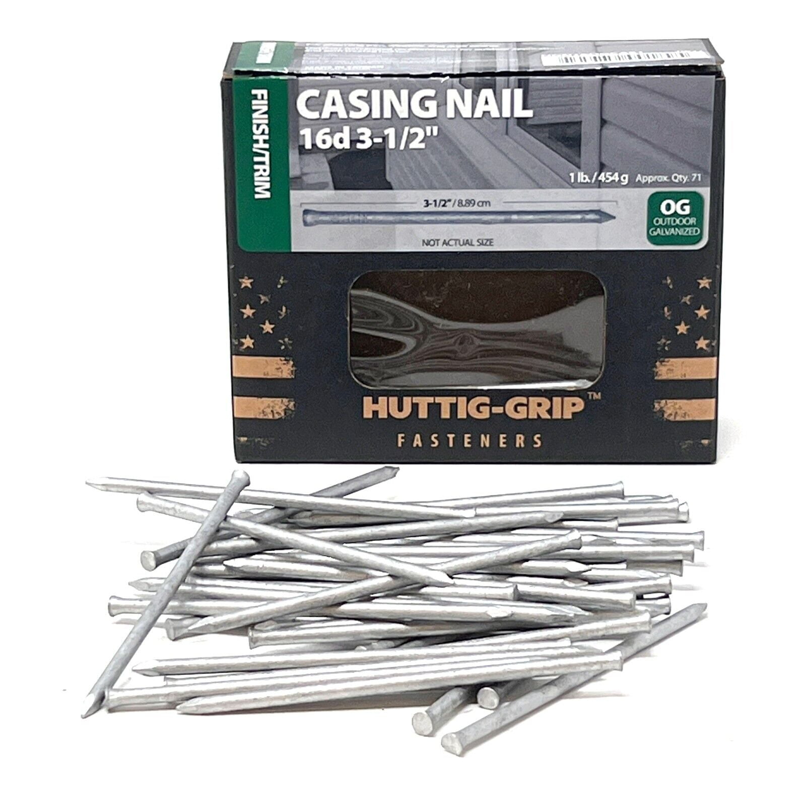 HuttigGrip 31/2" Galvanized Finish Trim Casing Nails, 16D