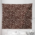 thumbnail image 1 of Brown and White Tapestry, Hand Drawn Style Pattern with Coffee Tea Cups Donuts and Sweets, Fabric Wall Hanging Decor for Bedroom Living Room Dorm, 5 Sizes, Dark Brown and White, by Ambesonne, 1 of 1